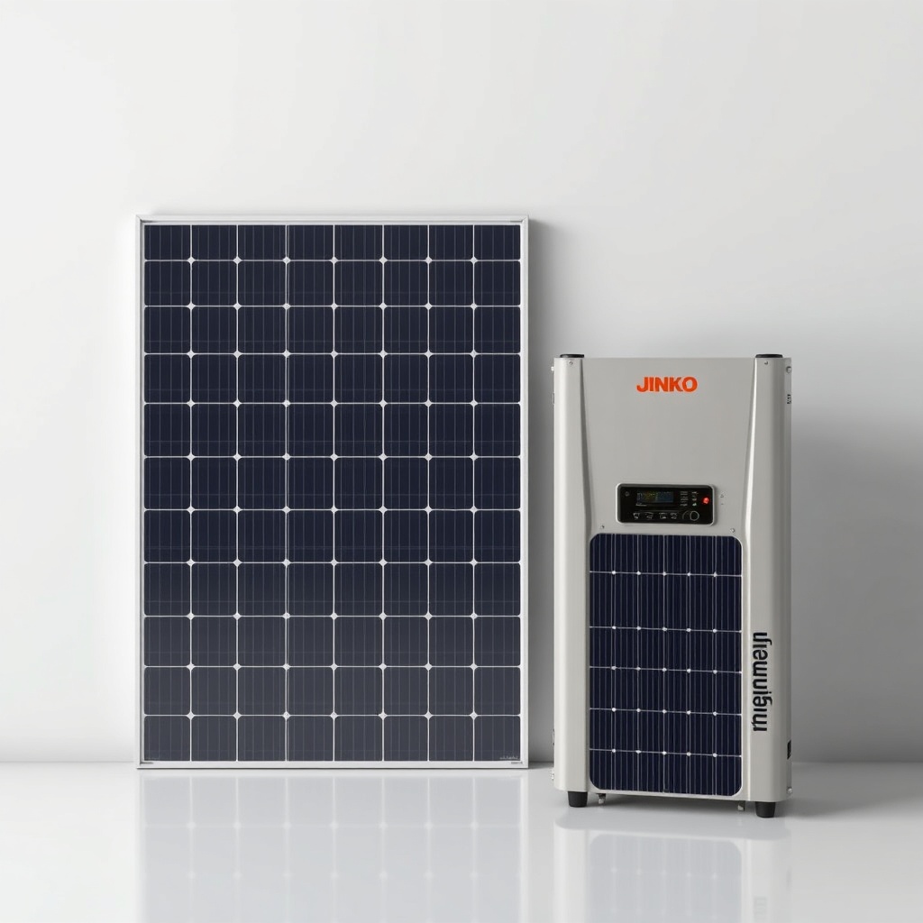 Bir invertörün yanında iki adet Jinko Solar Tiger Neo 460W paneli