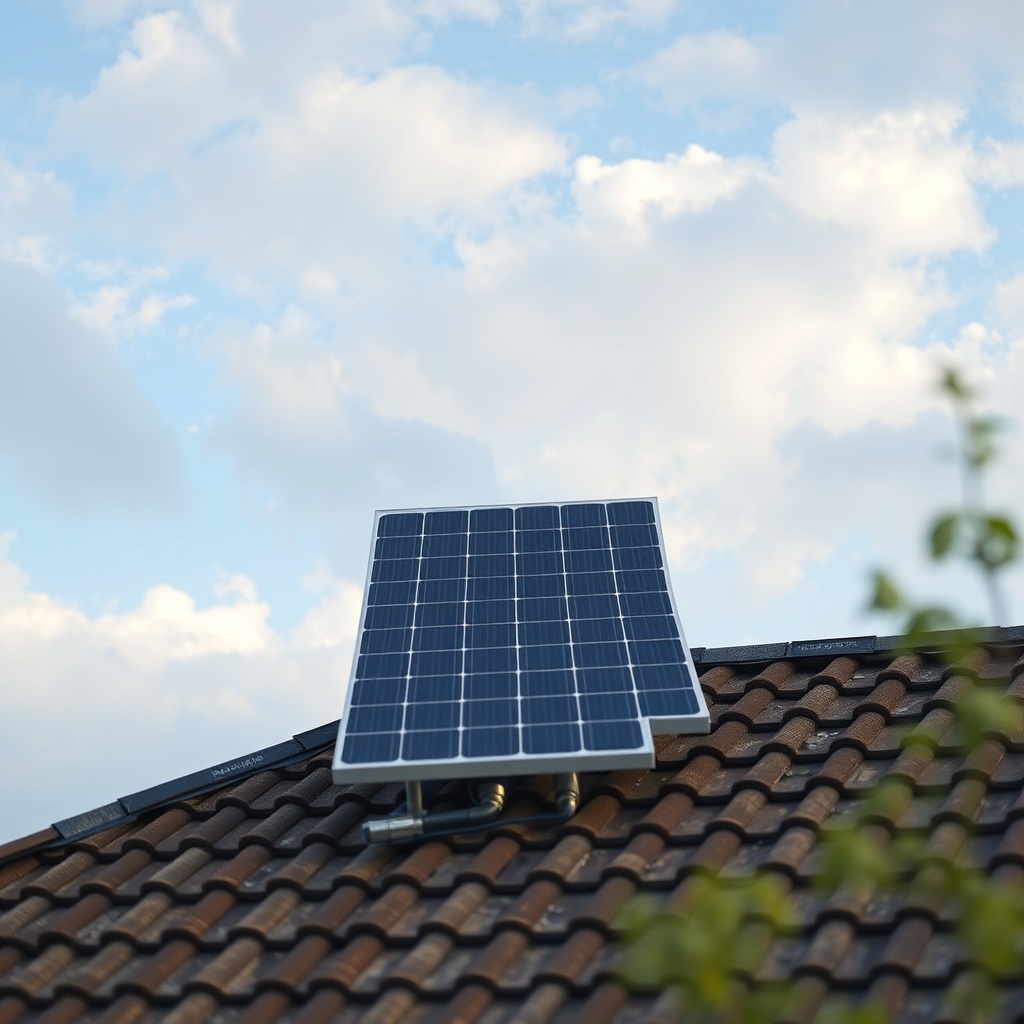 <clean photorealistic photo of a Jinko Solar Tiger Neo 460W panel mounted on a rooftop und