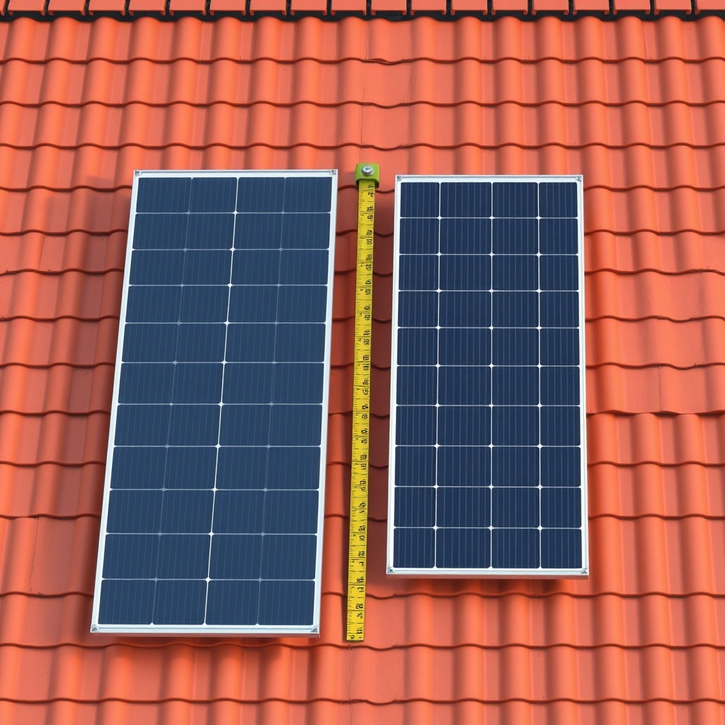 <clean photorealistic photo/illustration of two solar panels side-by-side on a tiled roof