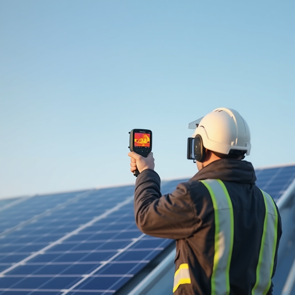 A clean photorealistic photo showing a technician using a thermal camera to scan a Longi H